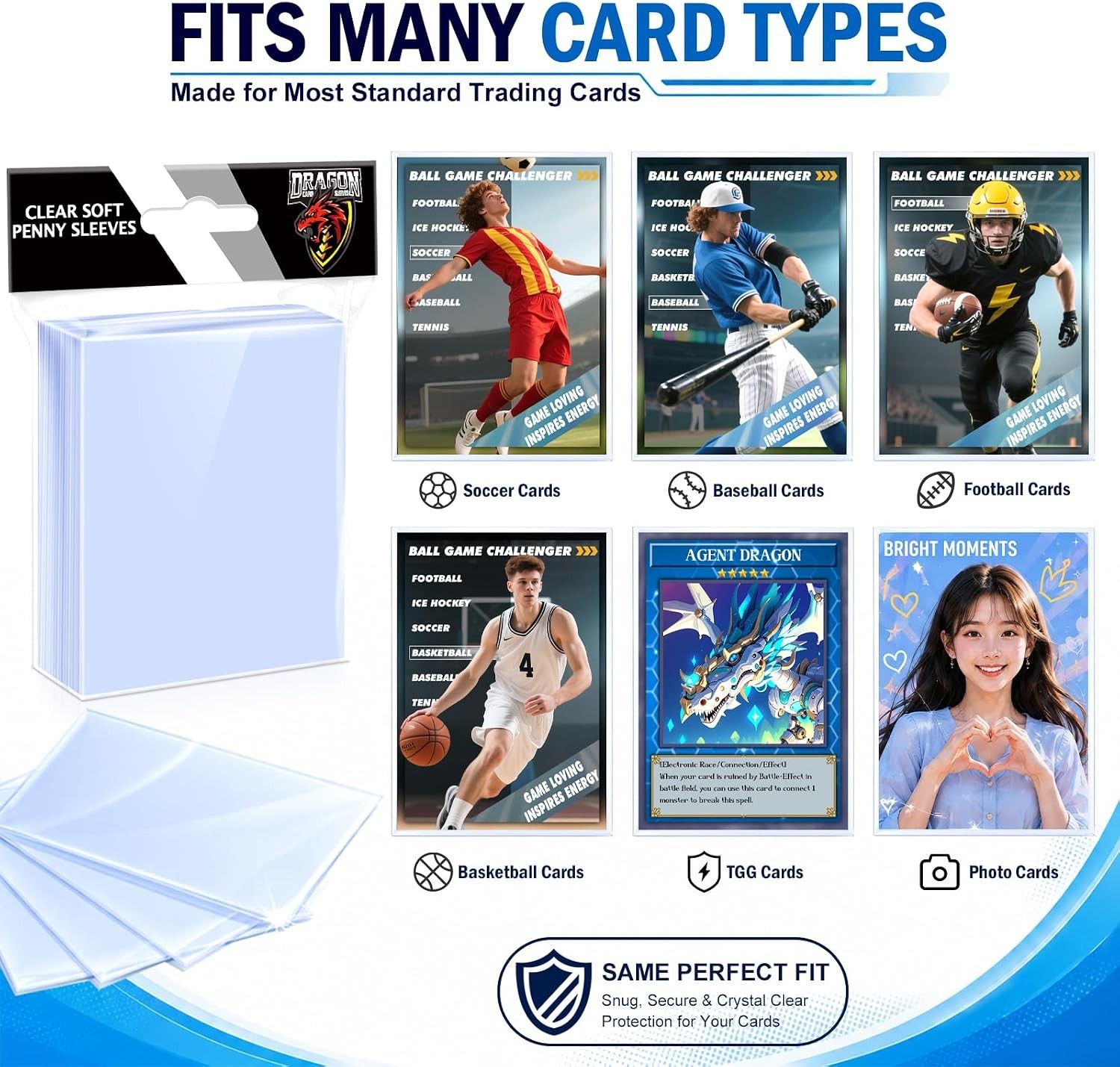 1000 Counts Card Sleeves Top Loaders For Trading Cards, Penny Soft Sleeves