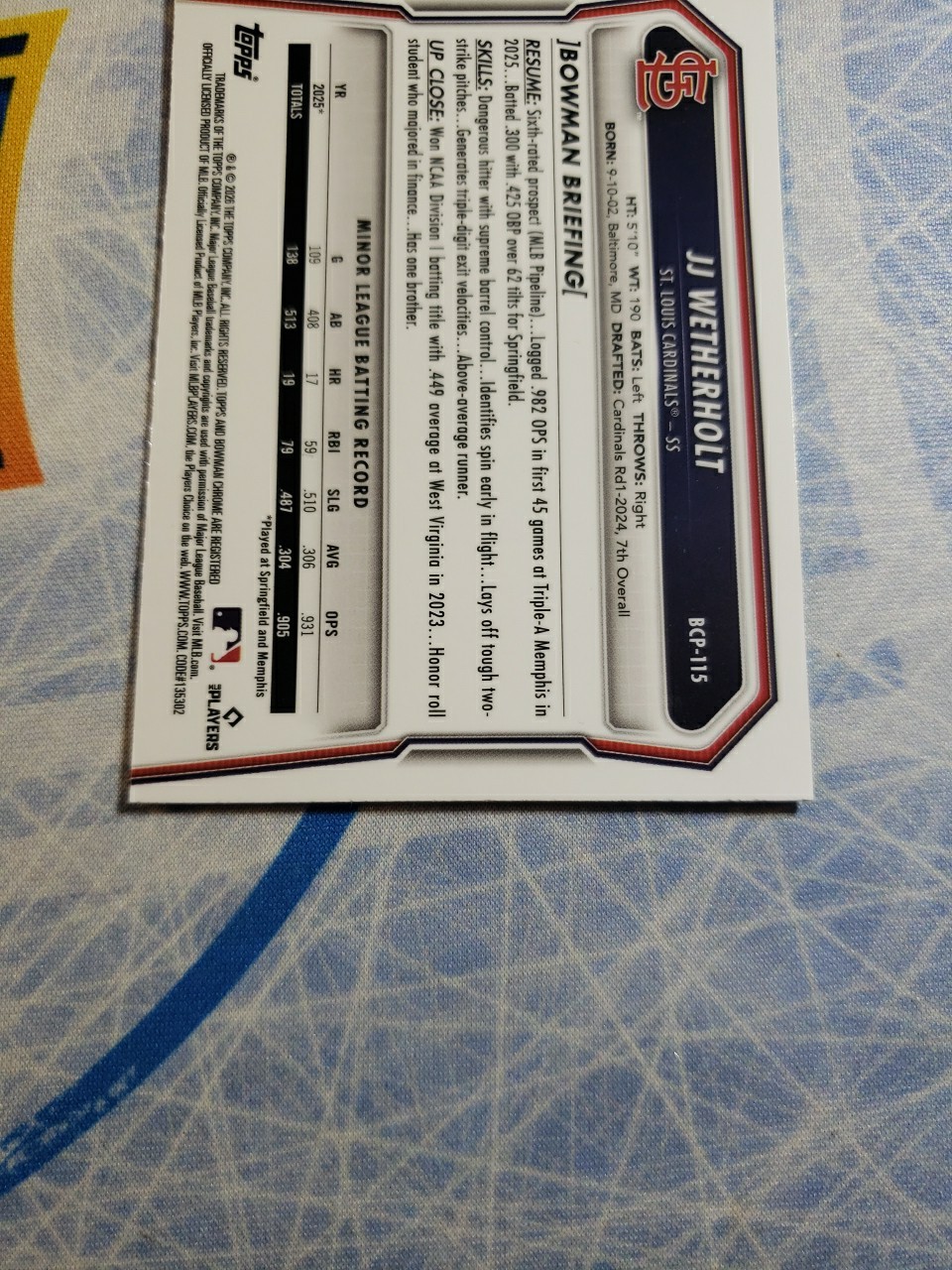 2026 Bowman Chrome JJ Wetherholt #BCP-115 Lazer Refractor Cardinals