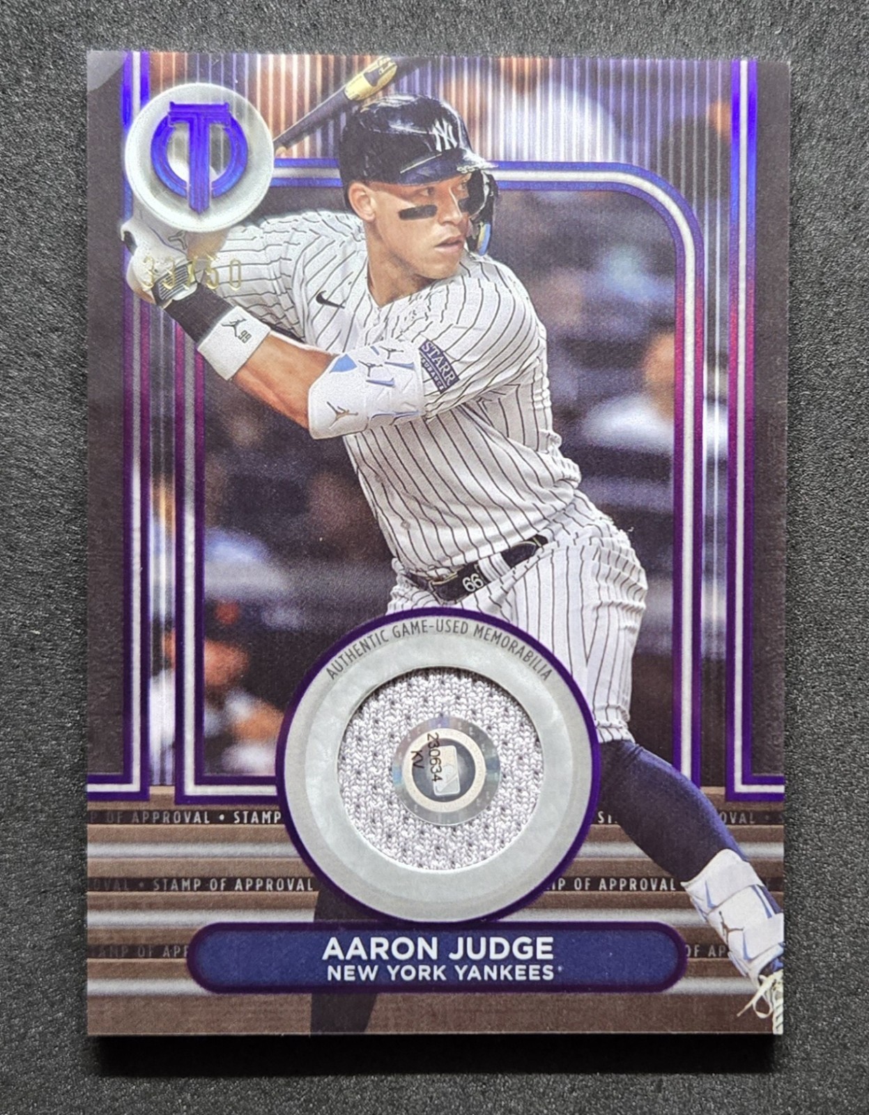 Aaron Judge 2024 Topps Tribute Stamp of Approval Jersey Relic /50 Purple YANKEE