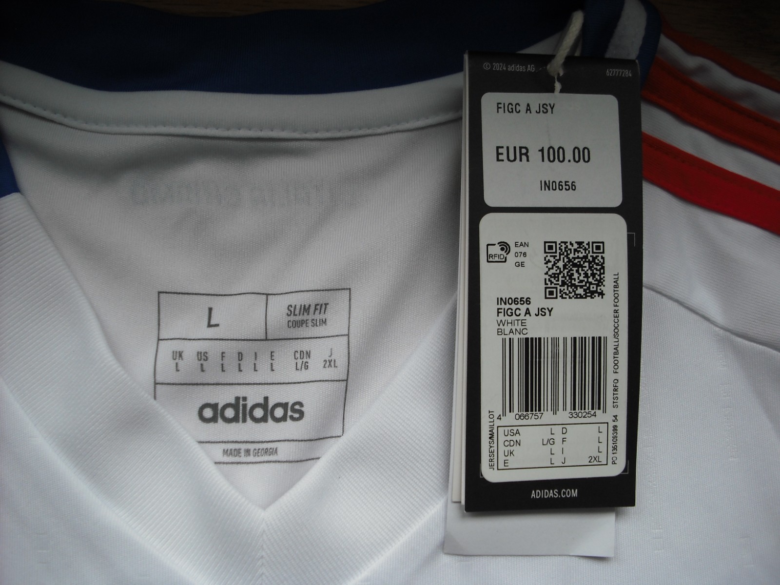Mens NWT Adidas ITALIA Soccer Jersey #IN0656 White w/Red Green Blue Trim Sz:L