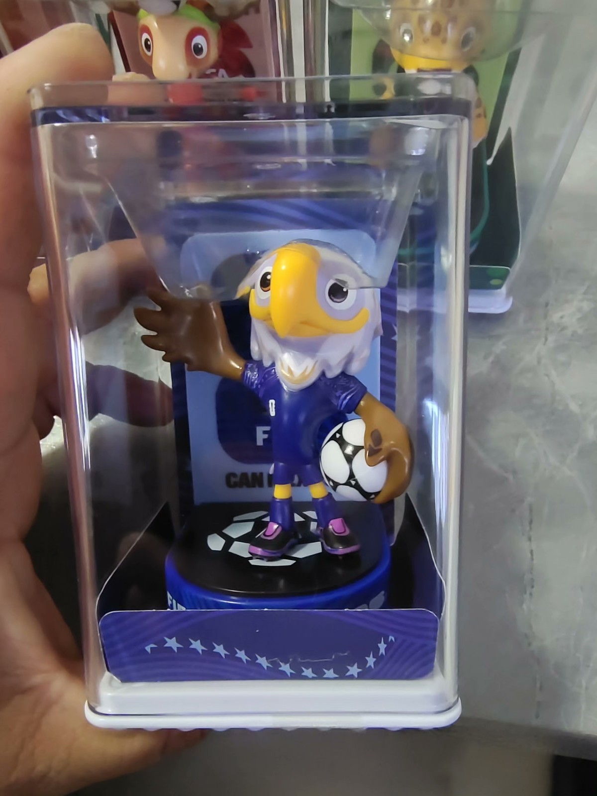 official FIFA World Cup 2026 mascots (Maple, Zayu, and Clutch) figure display