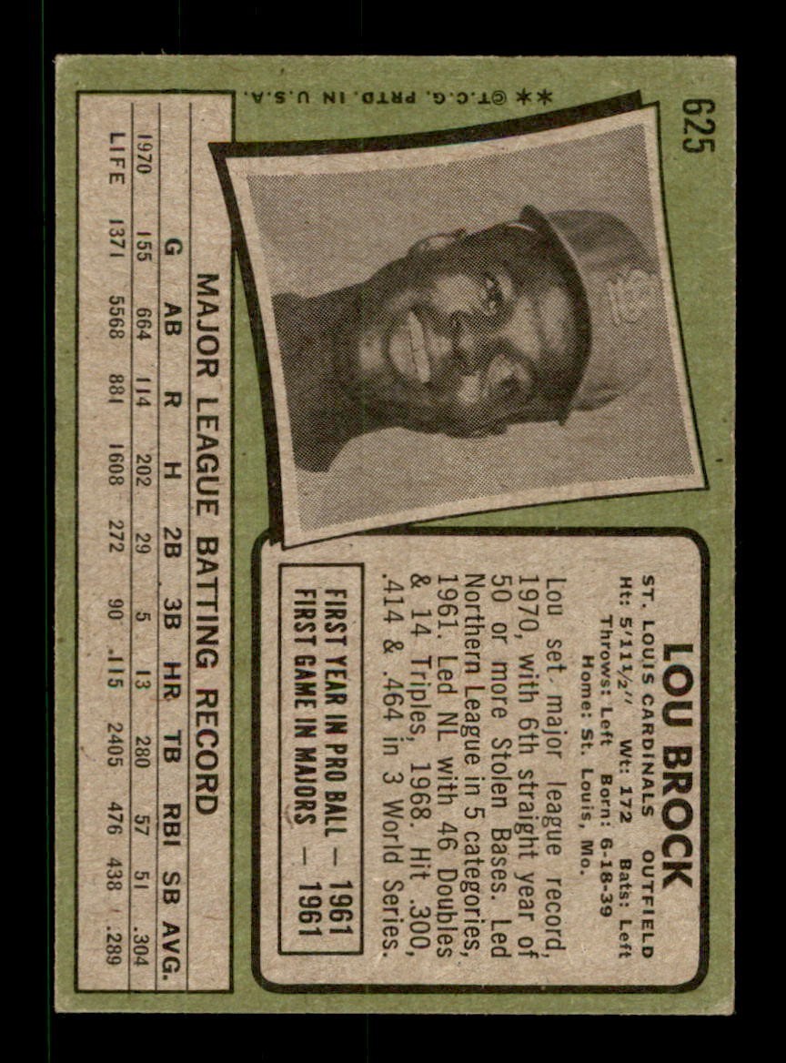 1971 Topps Baseball #625 Lou Brock VG/EX *e2
