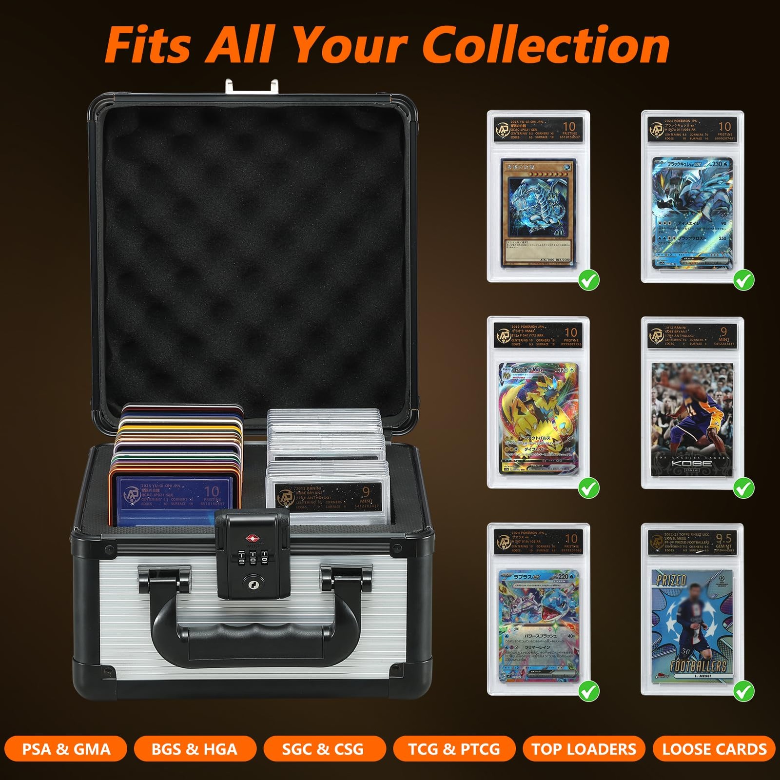 80+ 2 ROW Graded Card Storage Box – TSA Combination Lock Trading Card Box wit…