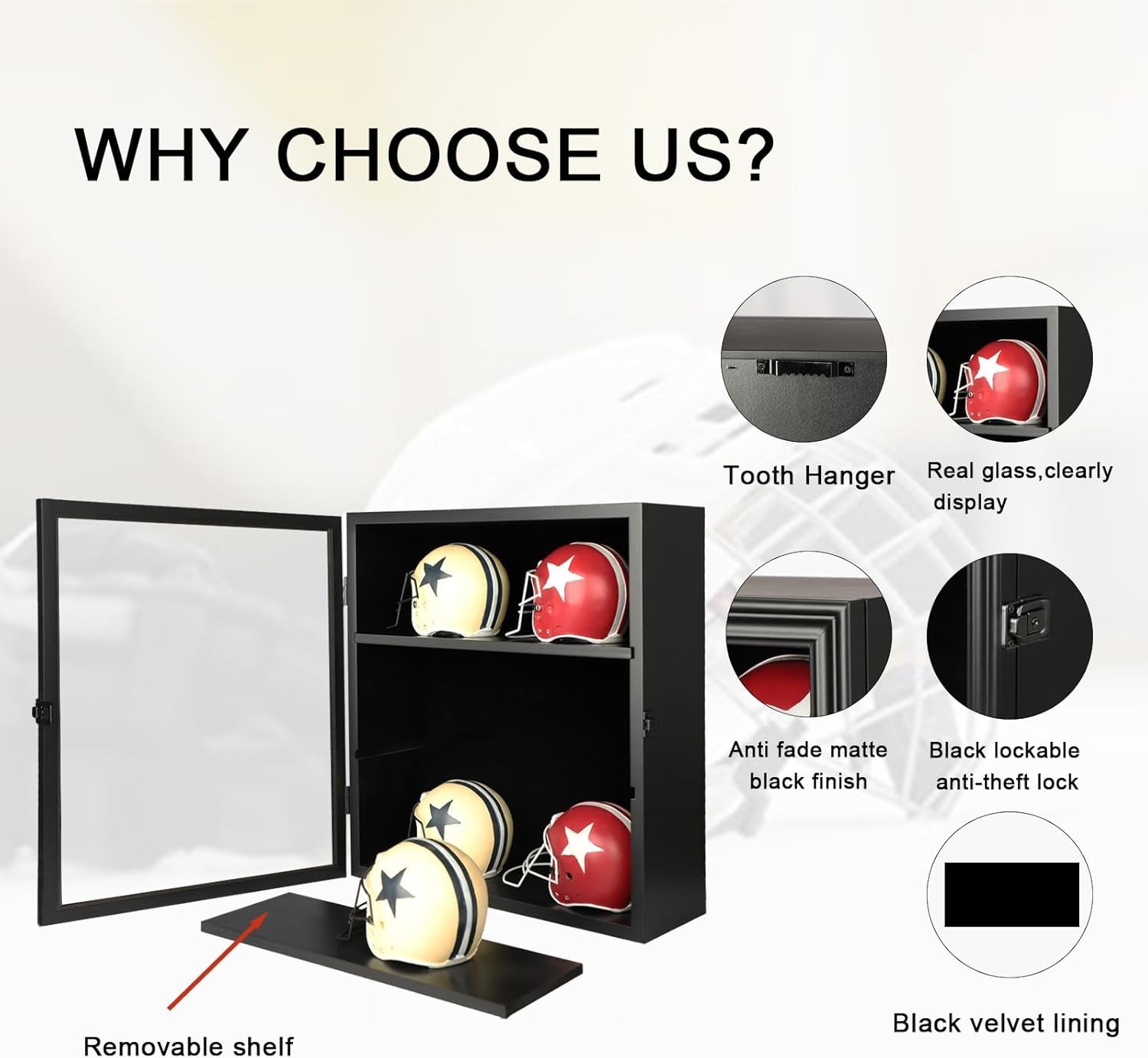 6 Mini Football Helmet Display Case, Wood Mini Helmet Display Case, Helmet Stand
