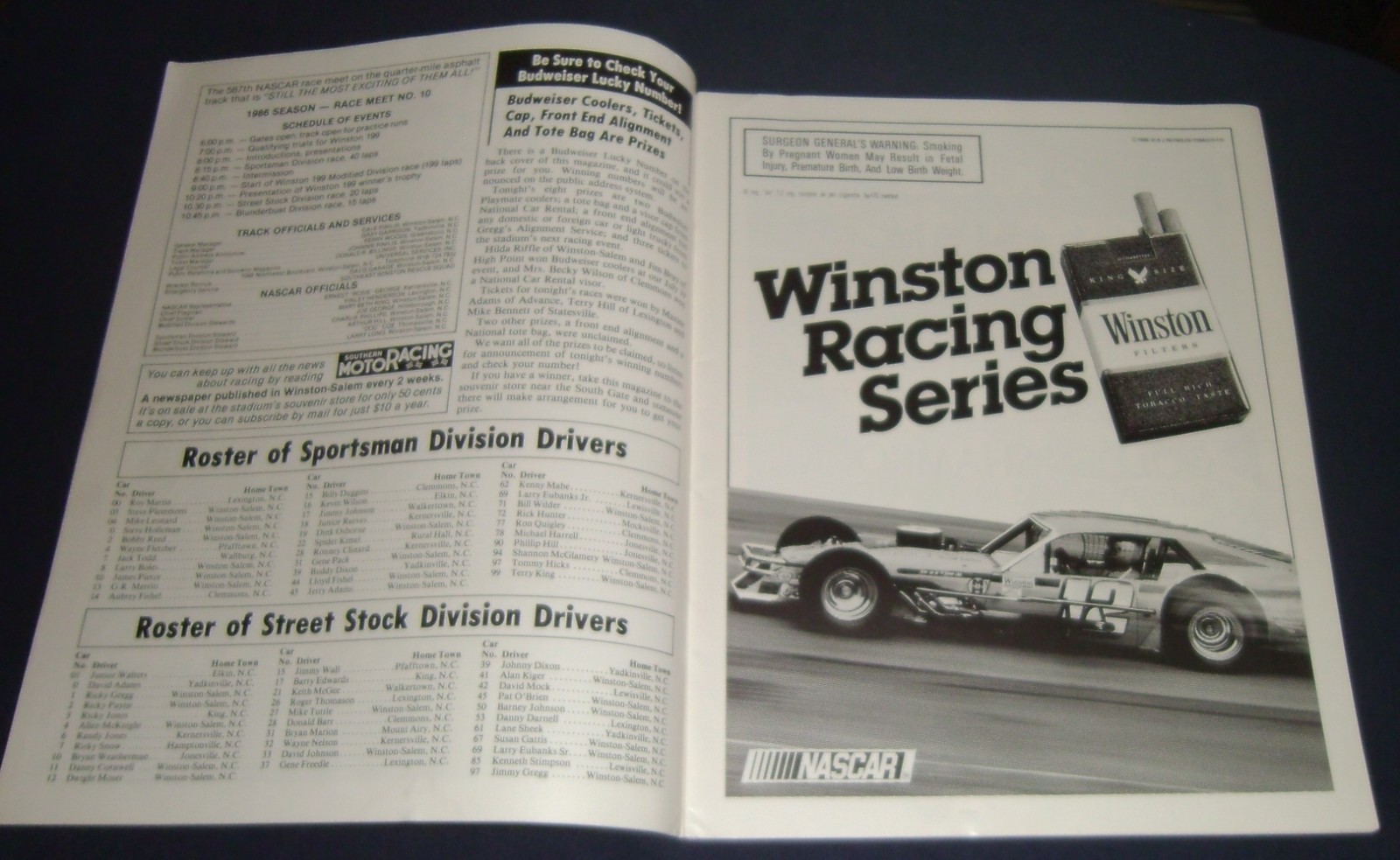 1986 Bowman Gray Stadium Winston 199 Program Ralph Brinkley