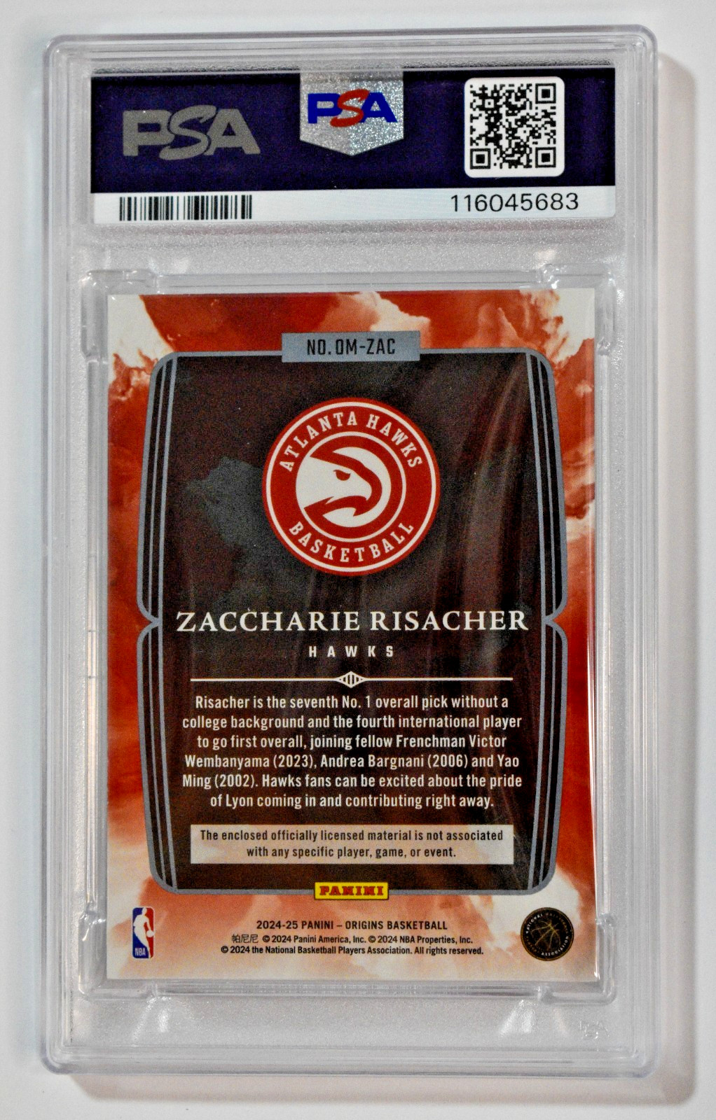 2024 Panini Origins Zaccharie Risacher RC Origination Memorabilia PSA 9