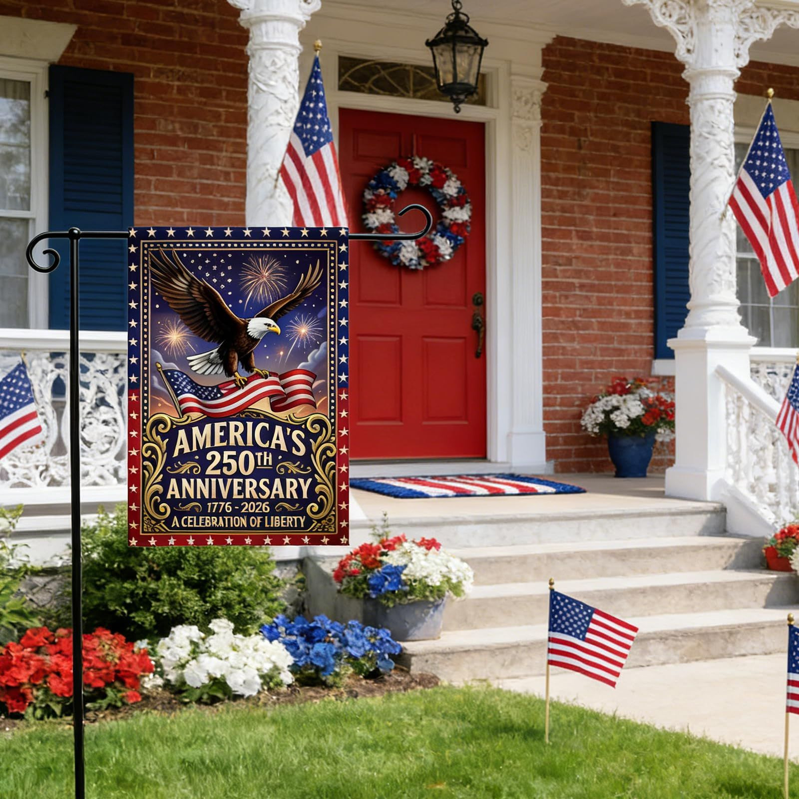 ONEHAUS 250 Anniversary USA Garden Flag, 250th 12 x 18 inches, Eagle Flag