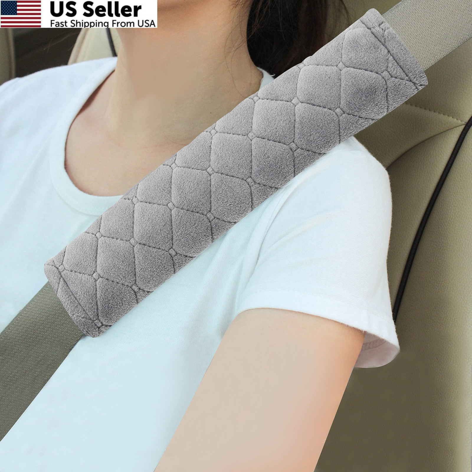 Amooca Soft Auto Seat Belt Cover Seatbelt Shoulder Pad Cushions 2 PCS A: Grey