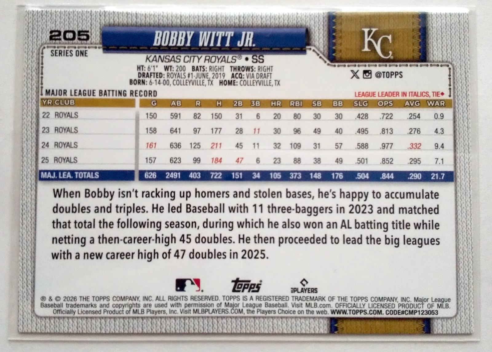 Bobby Witt Jr. 2026 Topps Japan Edition Koi Fish Insert #T91-3 Royals