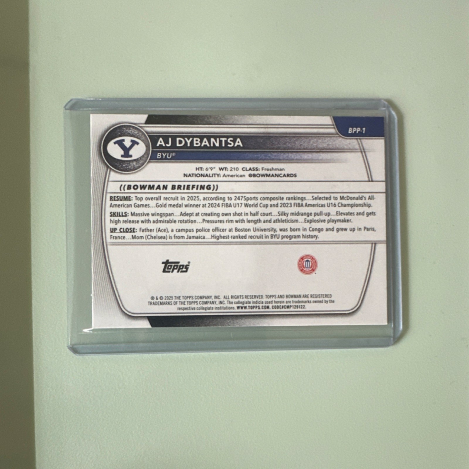 Topps AJ Dybantsa BYU Card Lot 2025 Bowman Verified University #BV-1 #BPP-1 2 C…