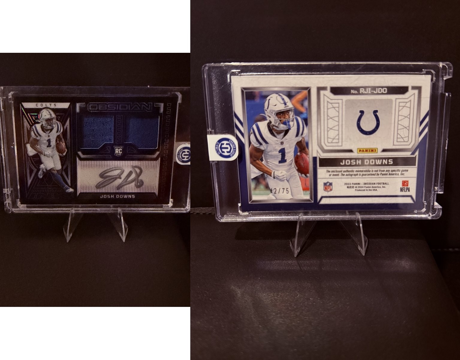 2023 Panini Obsidian Josh Downs Sticker SN RC MEM Insert AU #RJI-JDO Football #R