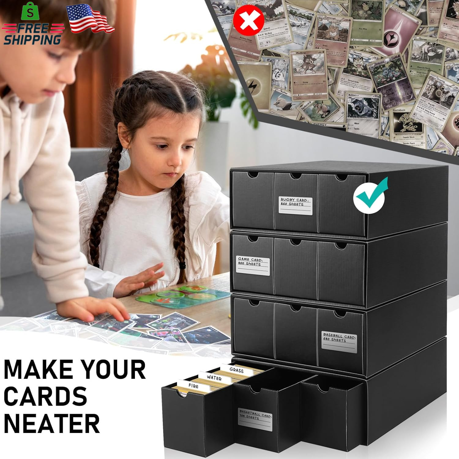 Homthy Trading Card Storage Box, Includes 12 Pack with 50 Card Dividers, Cardboa