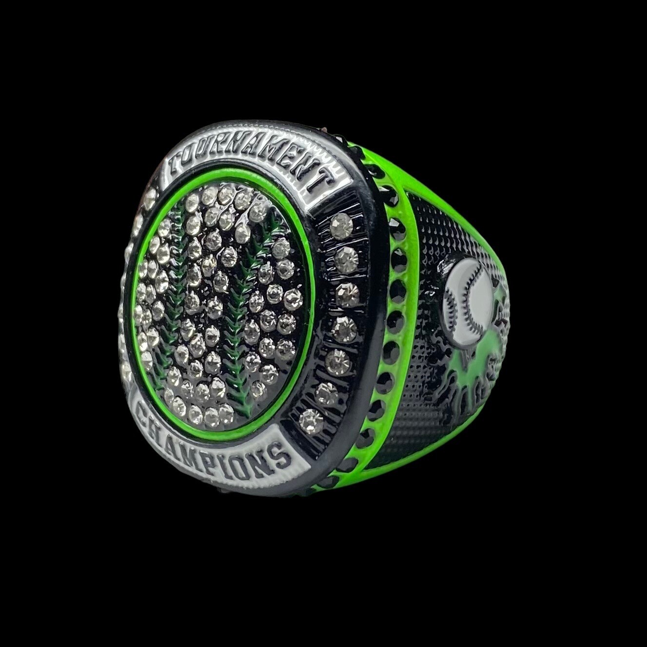 6 or 12 Pack Baseball Softball Championship Trophy Ring Award Prize Green Black