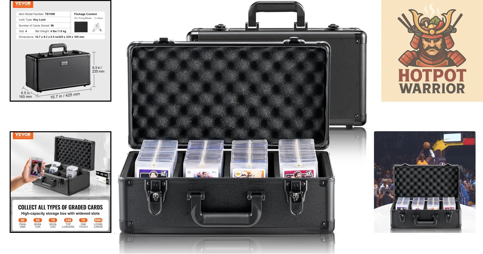 Lightweight Carrying Case for 96 PSA Graded Cards with Key Lock & Foam Inserts