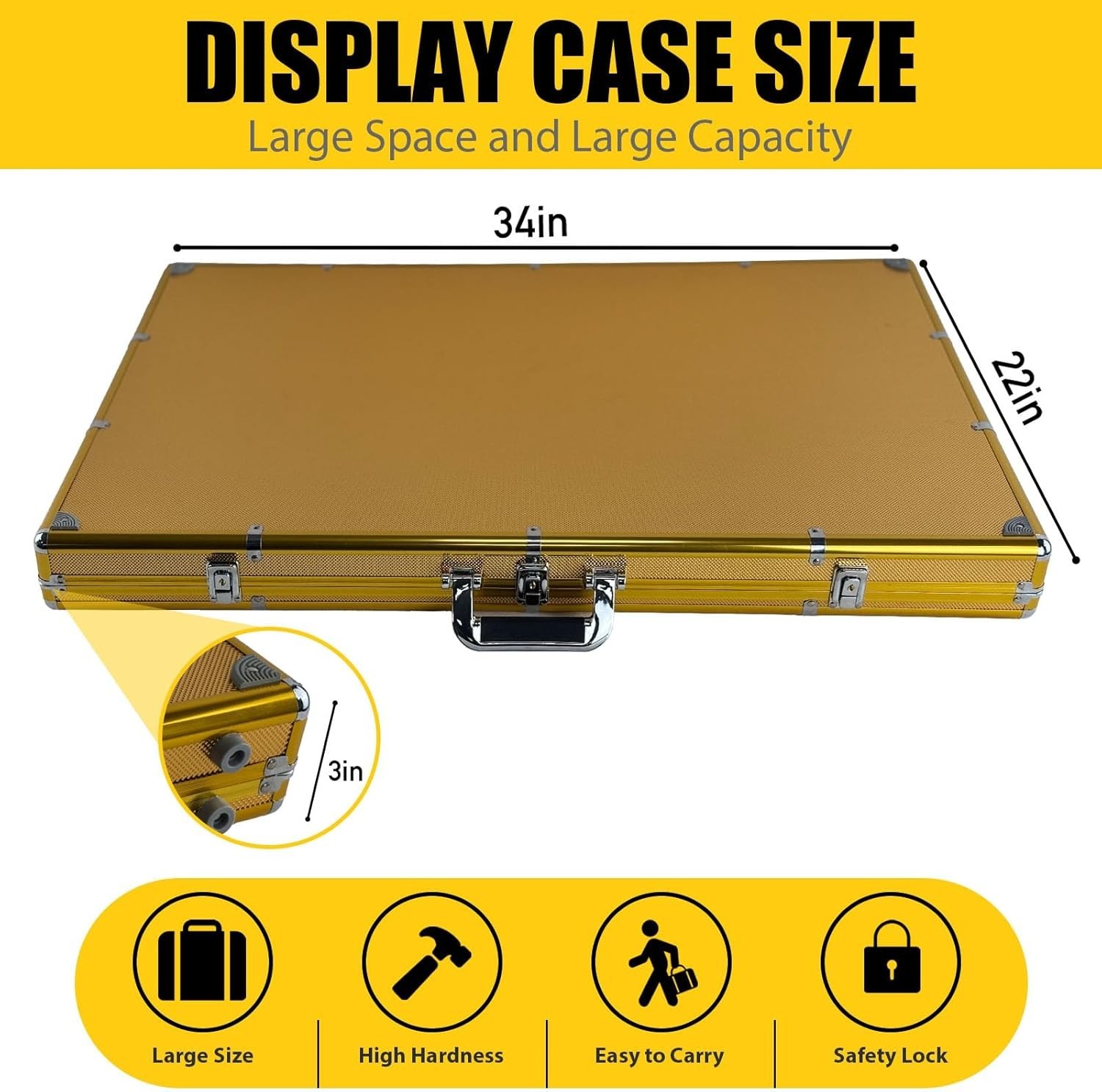 34″ x 22″ Card Display Case,Black Aluminum Lockable Trading Card Case with Handl