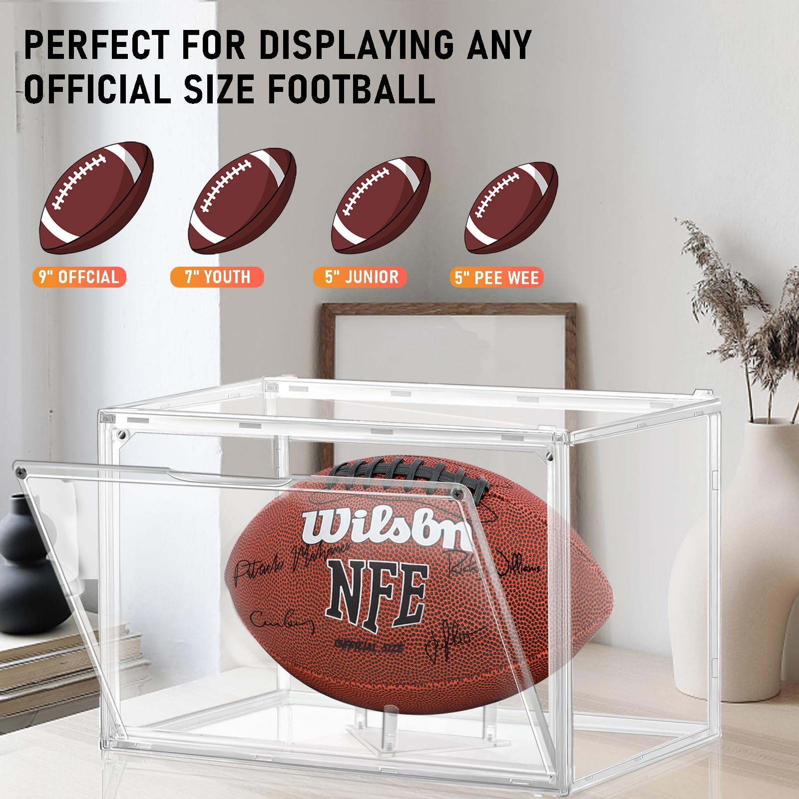 Acrylic Football Display Case Clear Full Size Frame Glass Showcase Box Assemb