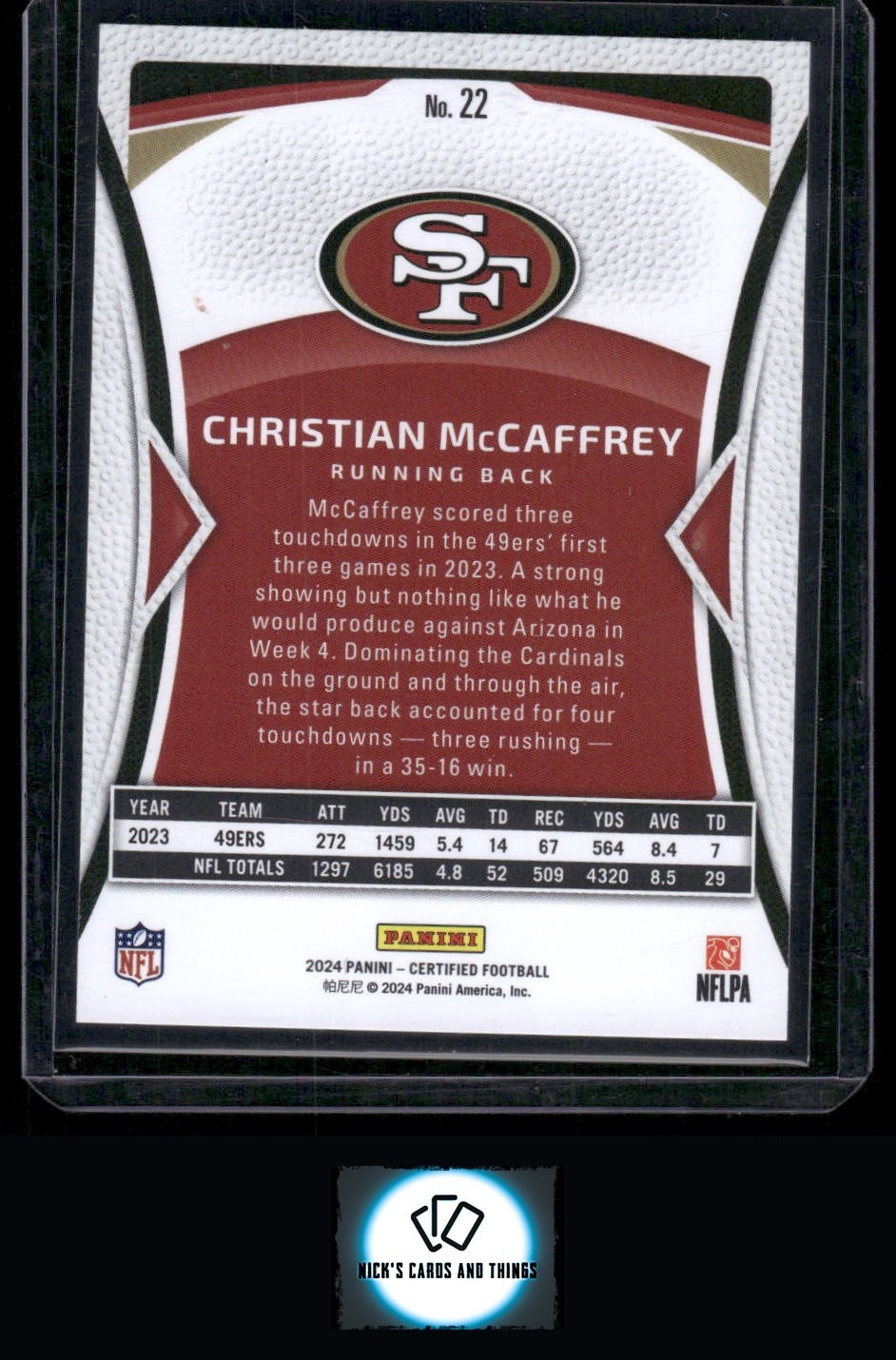 2024 Panini Certified #22 Christian McCaffrey Mirror Pink #/225