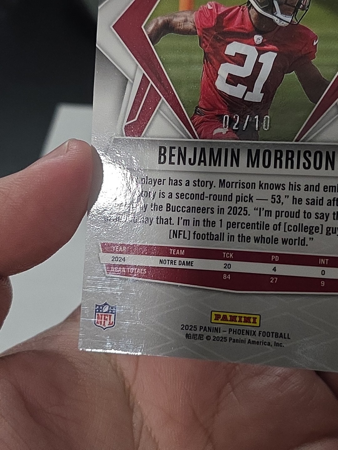 2025 Panini Phoenix Rookies Benjamin Morrison #247 Colorburst /10 TB Buccaneers