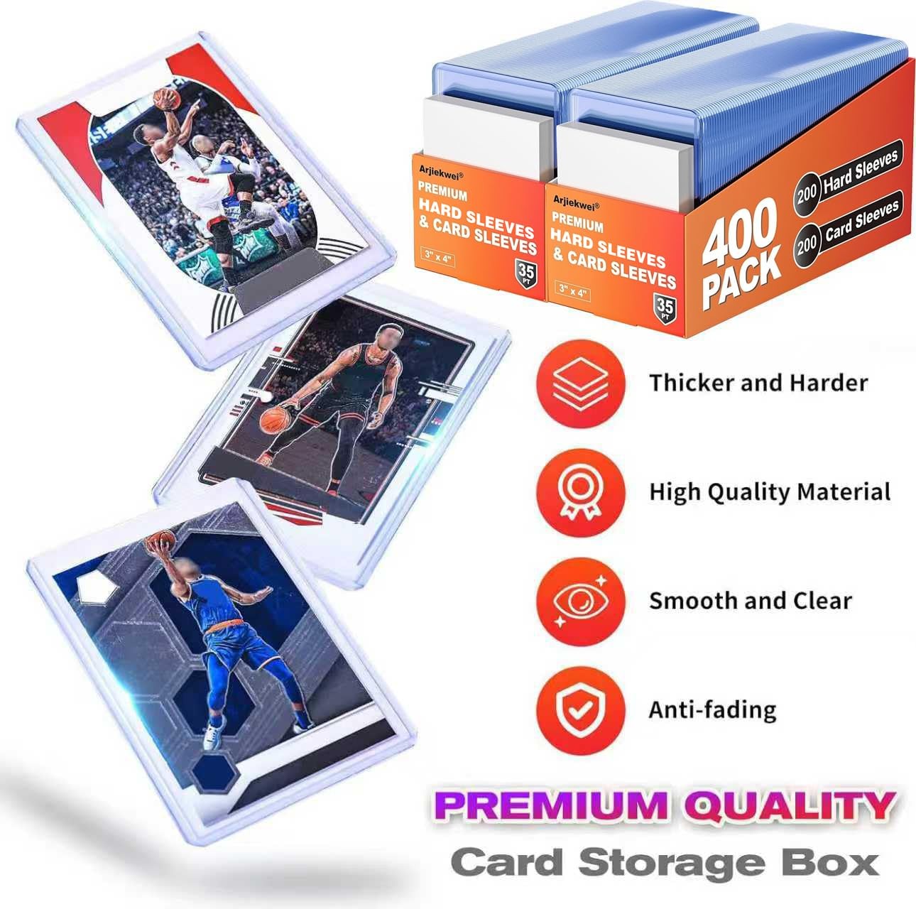 400 Card Sleeves Hard Plastic, 3″X4″ Baseball Cards Protectors Plastic, Premium