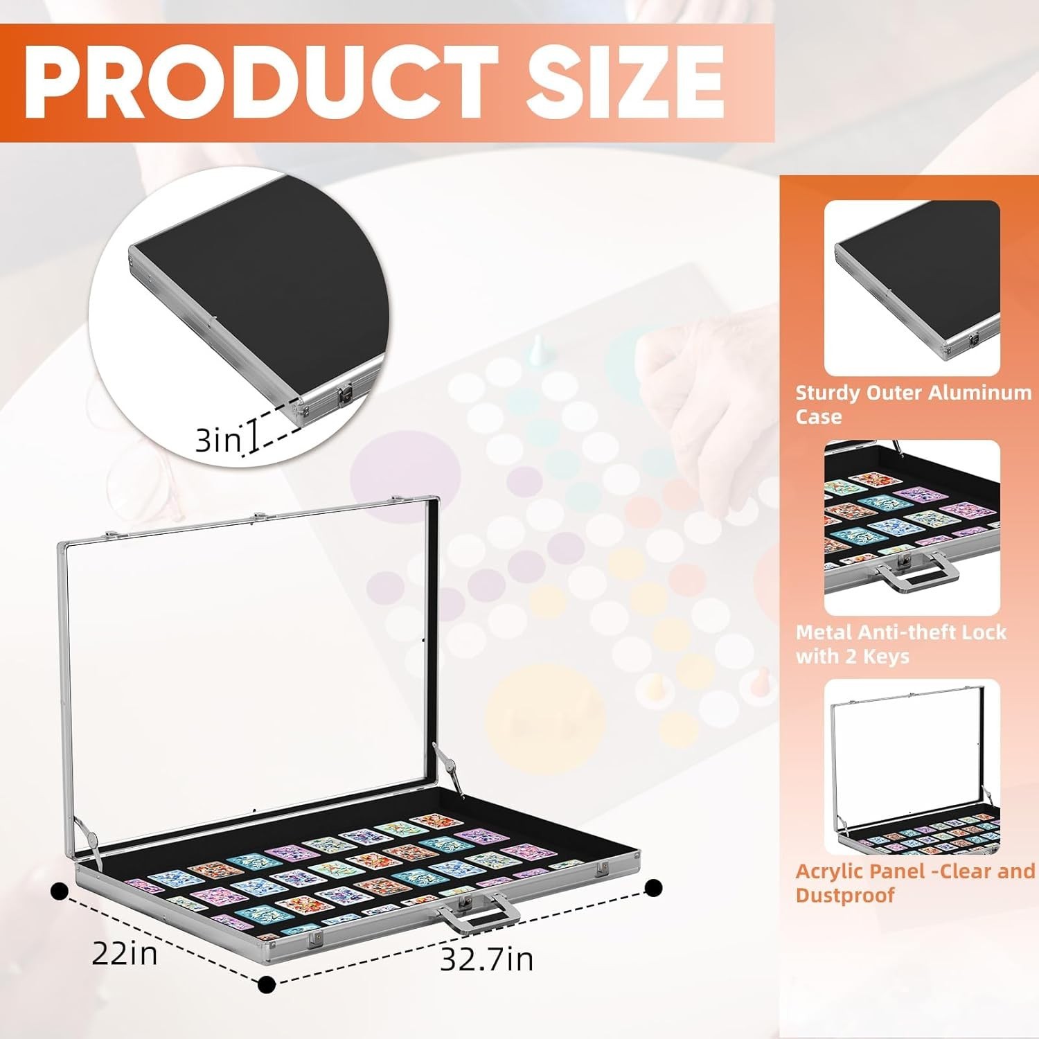 Trade Show Display Case 34×22 Aluminum Lockable Jewelry Trading Card Collectible
