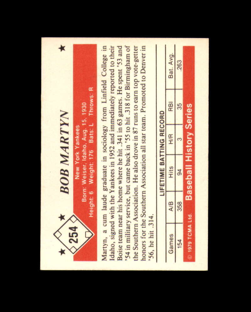 Bob Martyn Signed 1979 TCMA History Series New York Yankees Autograph
