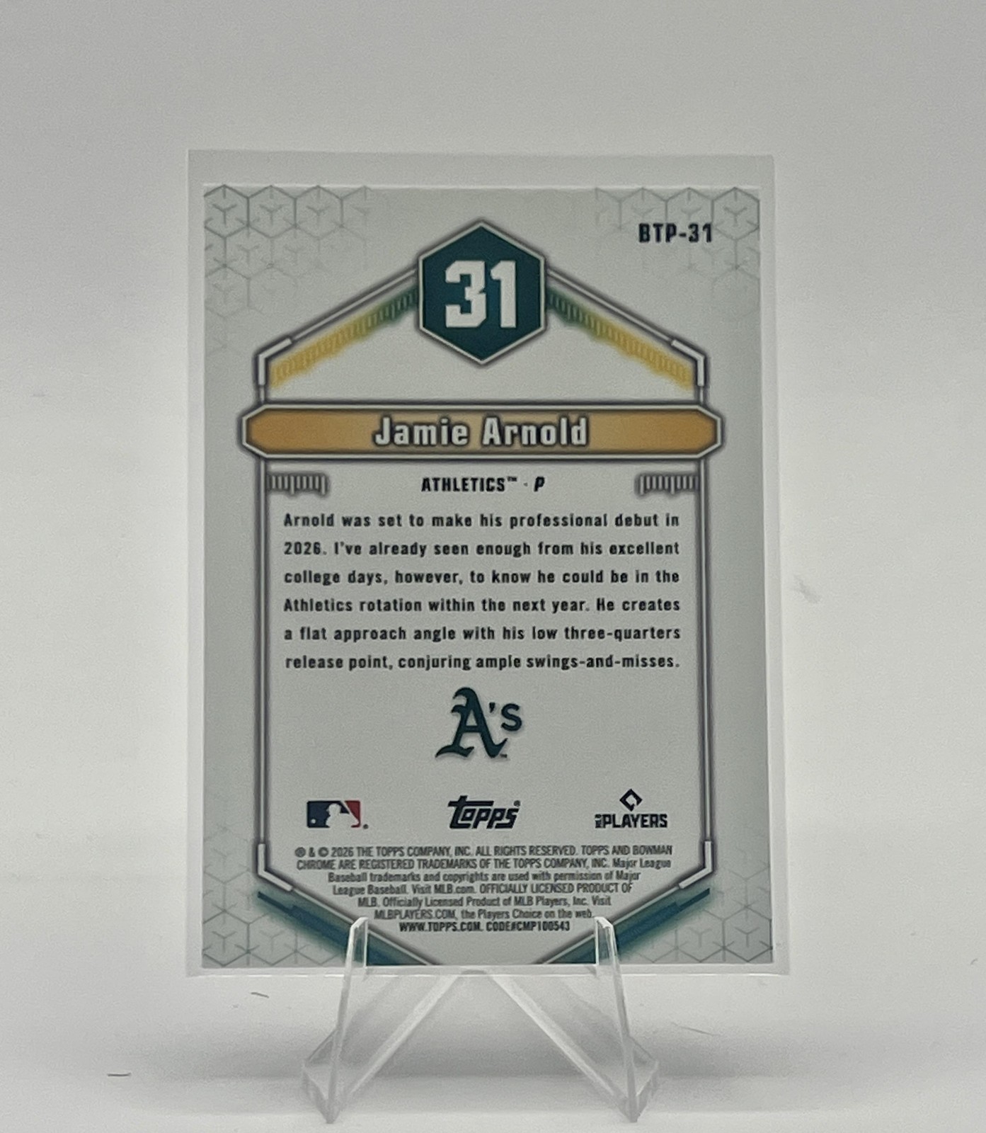 2026 Bowman Scouts Top 100 #BTP-31 Jamie Arnold Athletics