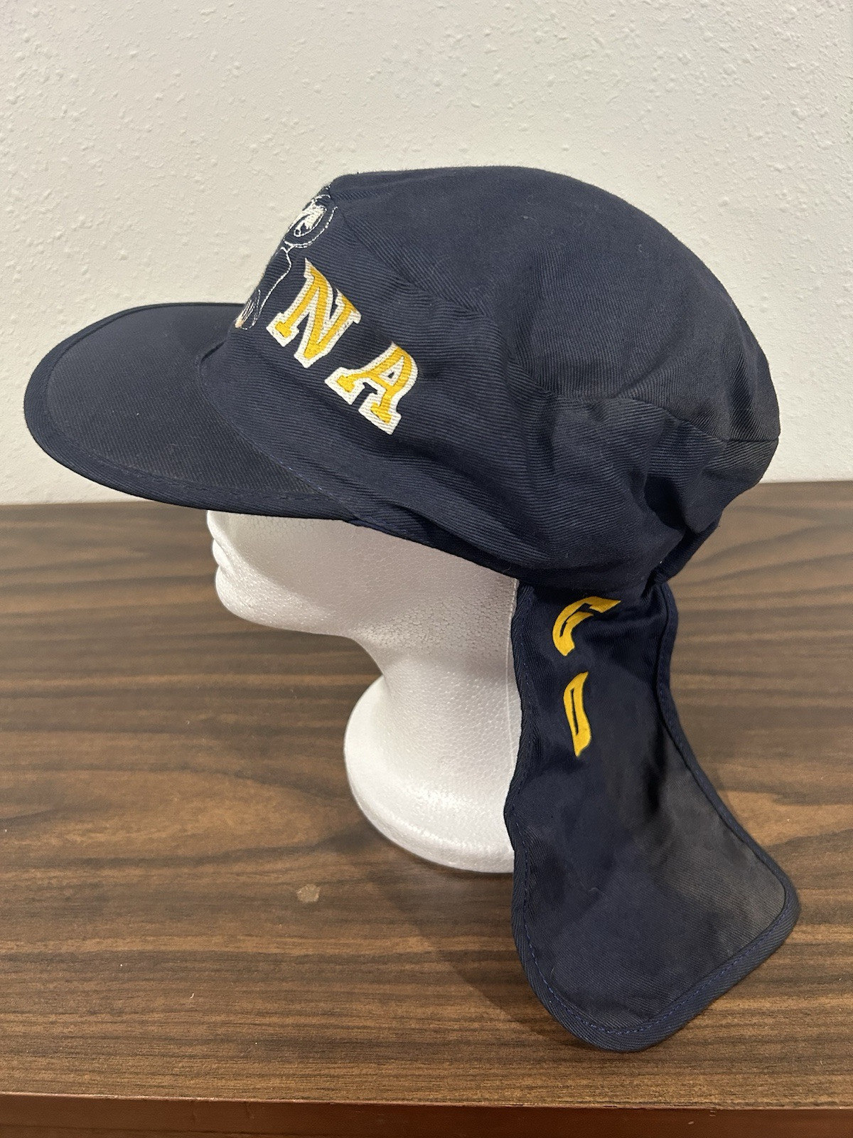 Vintage USNA US Naval Academy “Go Navy” Painters Hat Cap Neck Flap Goat Mascot