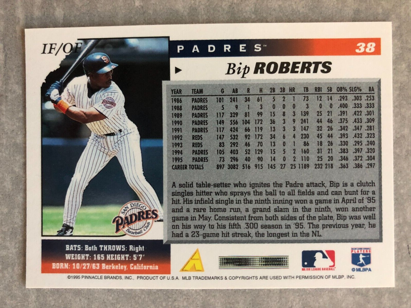 1996 Score BIP ROBERTS Padres “Sombrero Party Hat” Funny Real Trading Card #38