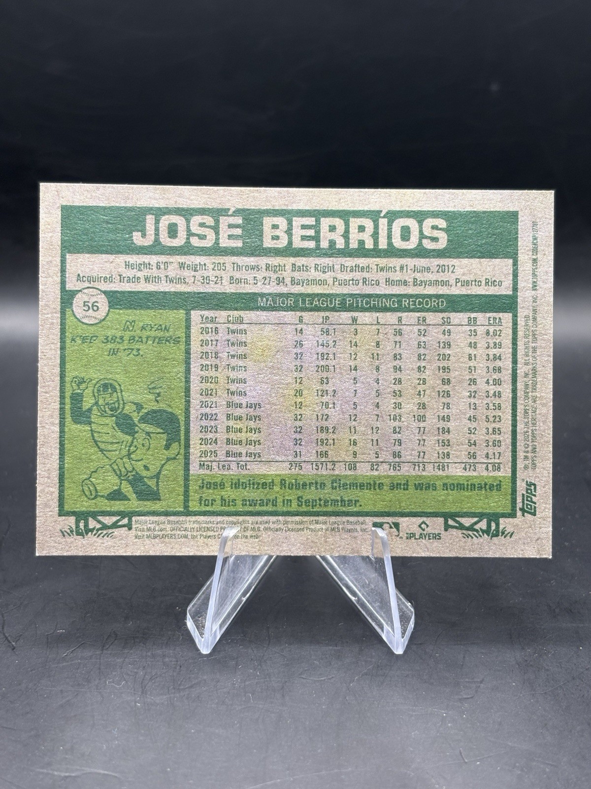 2026 Topps Heritage – José Berríos #56 Dark Green Border