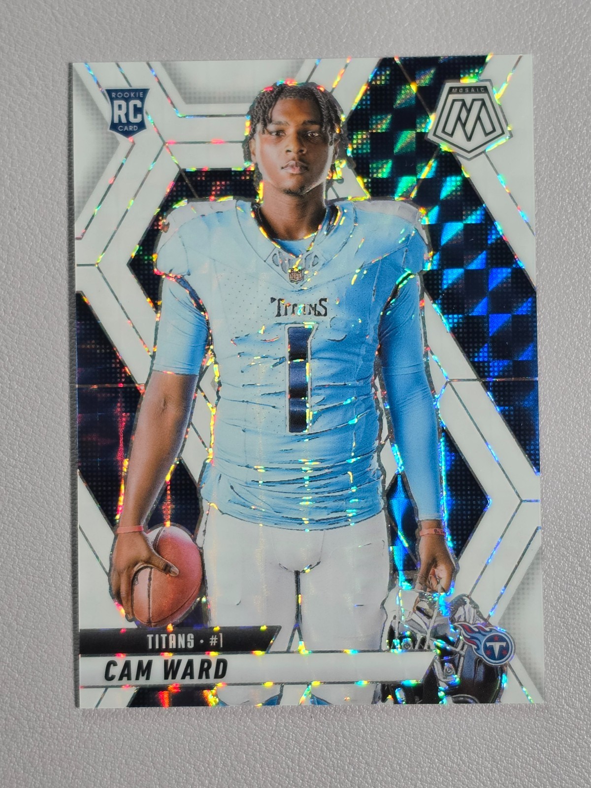 2025 Panini Mosaic #272 Cam Ward Rookie Variation RC White Prizm #/25 SSP Titans