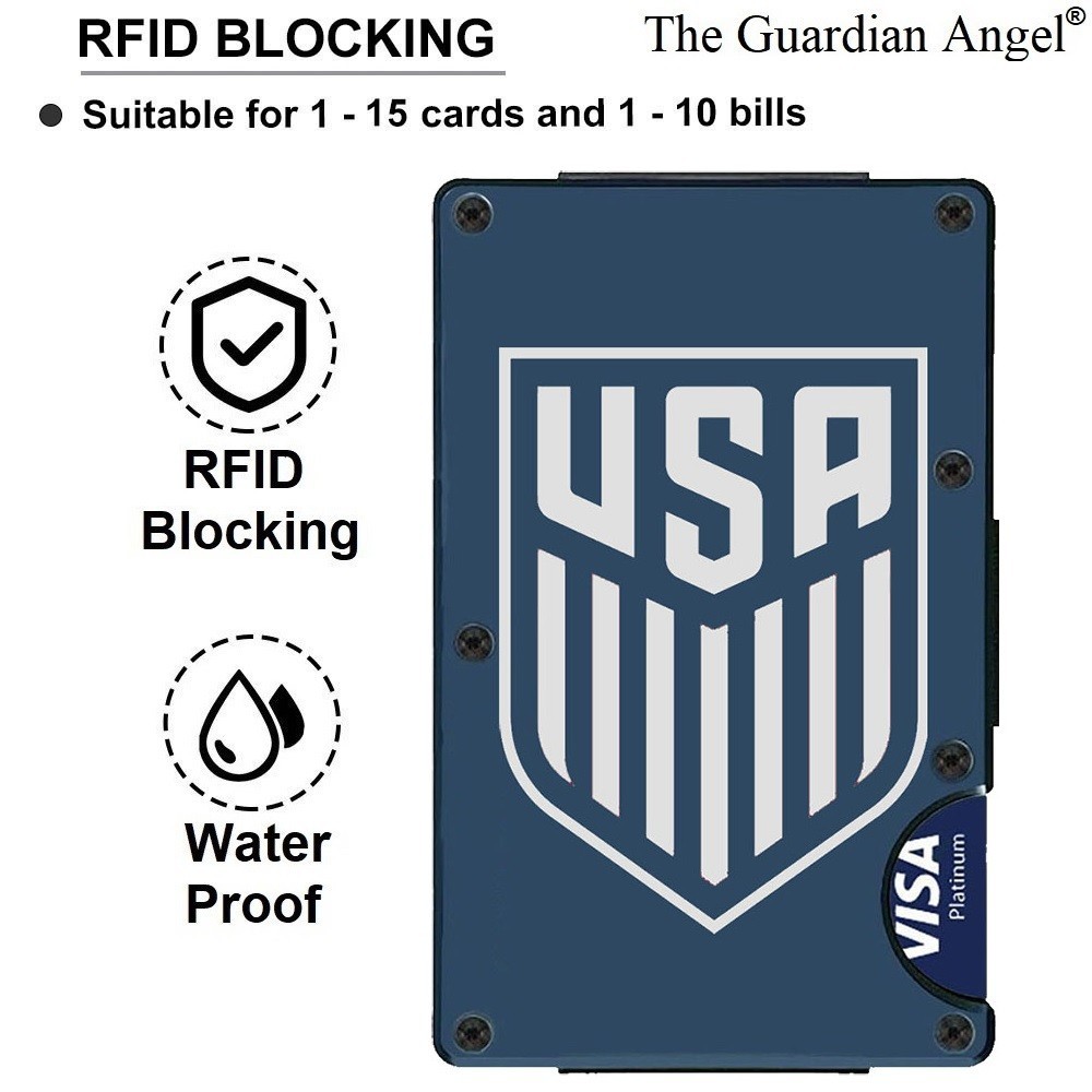 United States Soccer Team Titanium Carbon Fiber Blue RFID Blocking Wallet D7