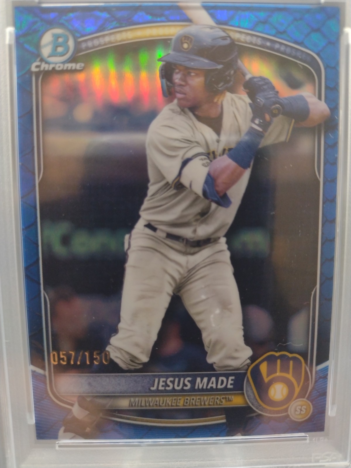2025 Bowman Chrome Jesus Made Prospects Blue Reptillian 057/150 Gem Mt 10