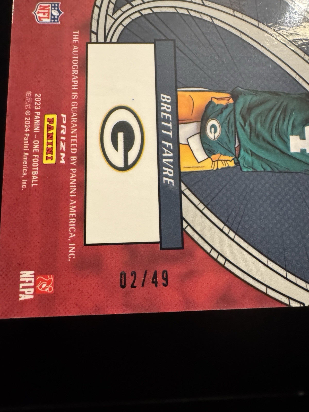 2023 Panini One – The Oneders Autographs Brett Favre #375 Green /49 (AU)