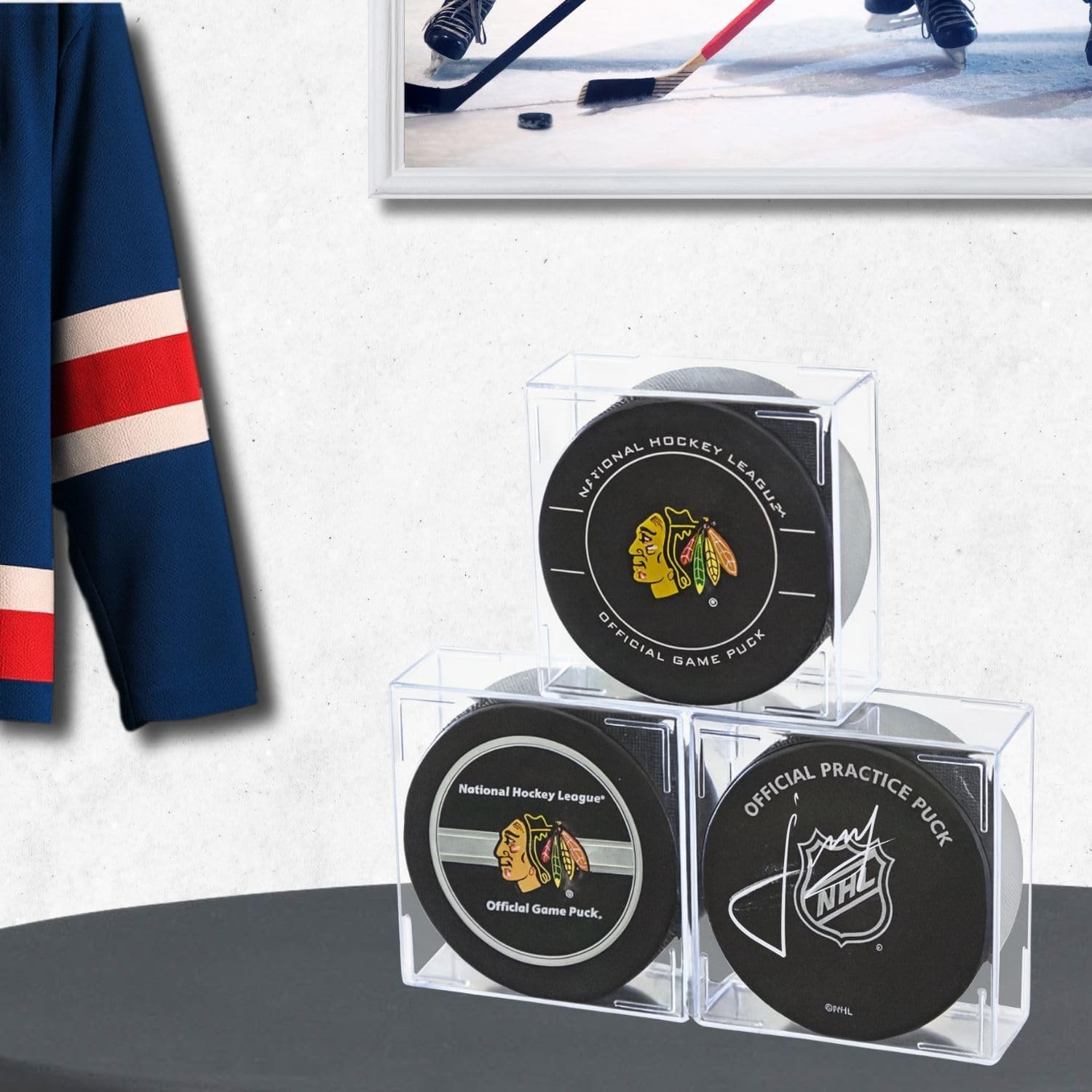 6 Count Acrylic Hockey Puck Display Cases Fits Official NHL Size Crystal Clear