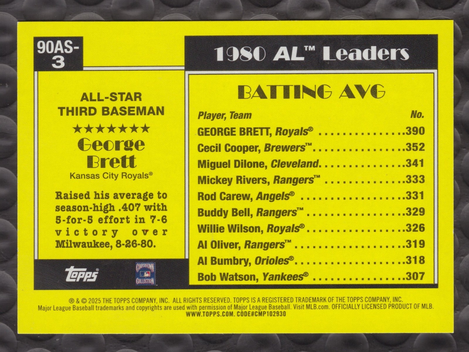 2025 Topps Series 2 – 1990 Topps Baseball All-Stars George Brett #90AS-3