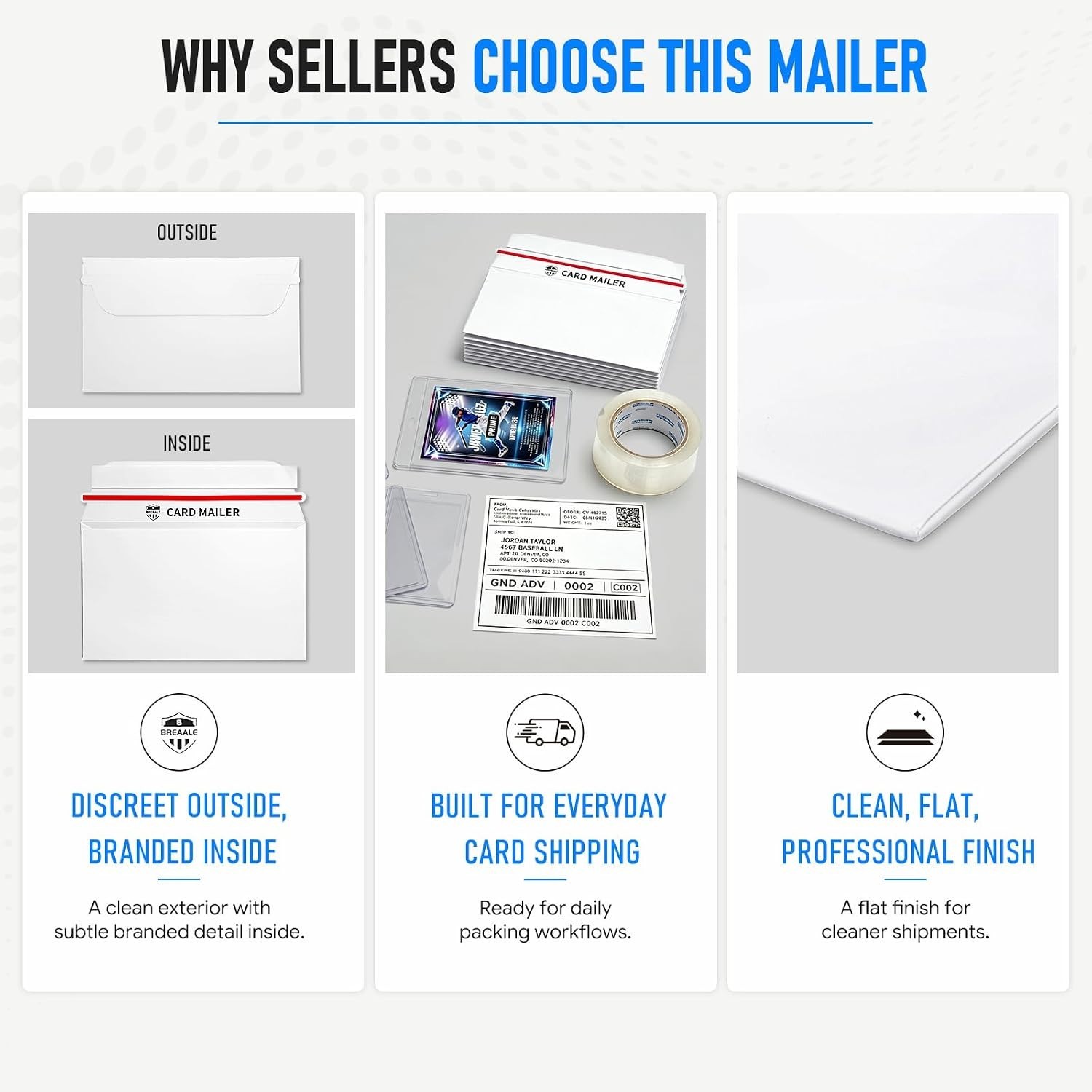 Professional Card Shipping Envelopes, 50-Pack, 7″ x 4.35″ for Toploaders