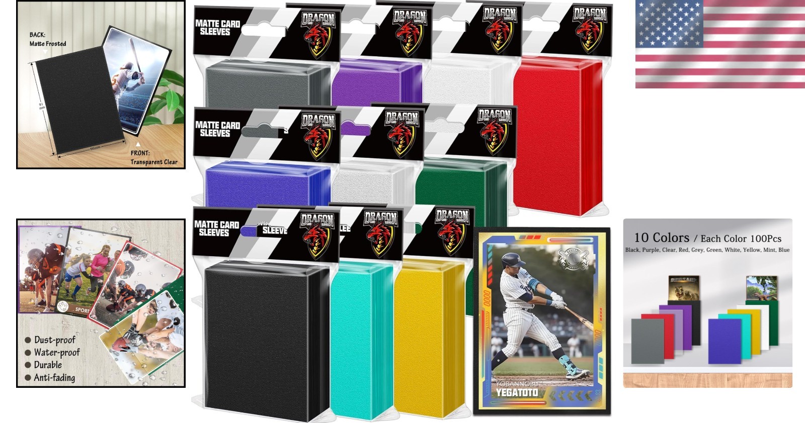 1000Pcs Trading Card Sleeves – 10 Colors Variety#