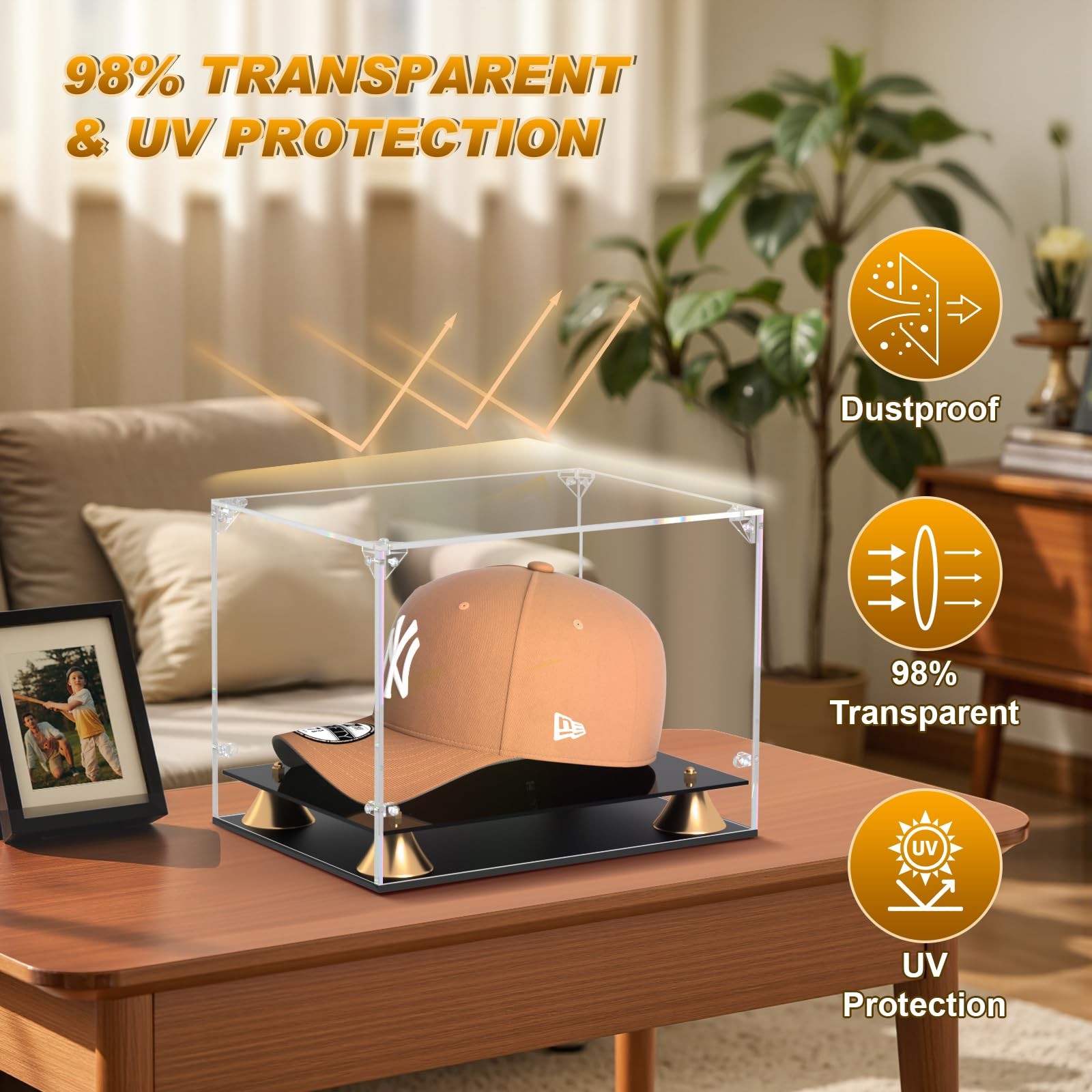 KOLIPI Hat Display Case, Clear Acrylic Baseball Cap Display Box with Double L…