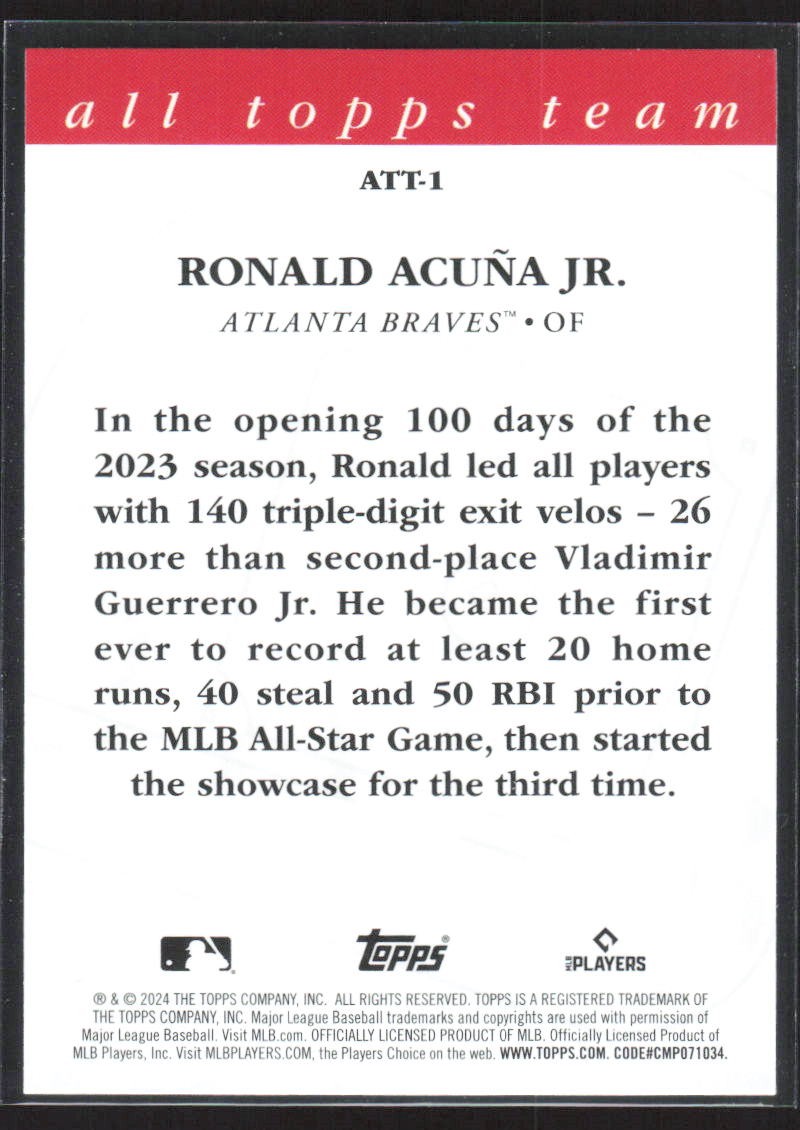2024 Topps #ATT-1 Ronald Acuña Jr. 2023 All Topps Team Atlanta Braves