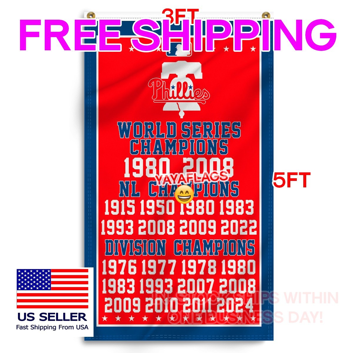 Philadelphia Phillies 3×5 ft Flag Banner World Series Wall Decor FREE Shipping