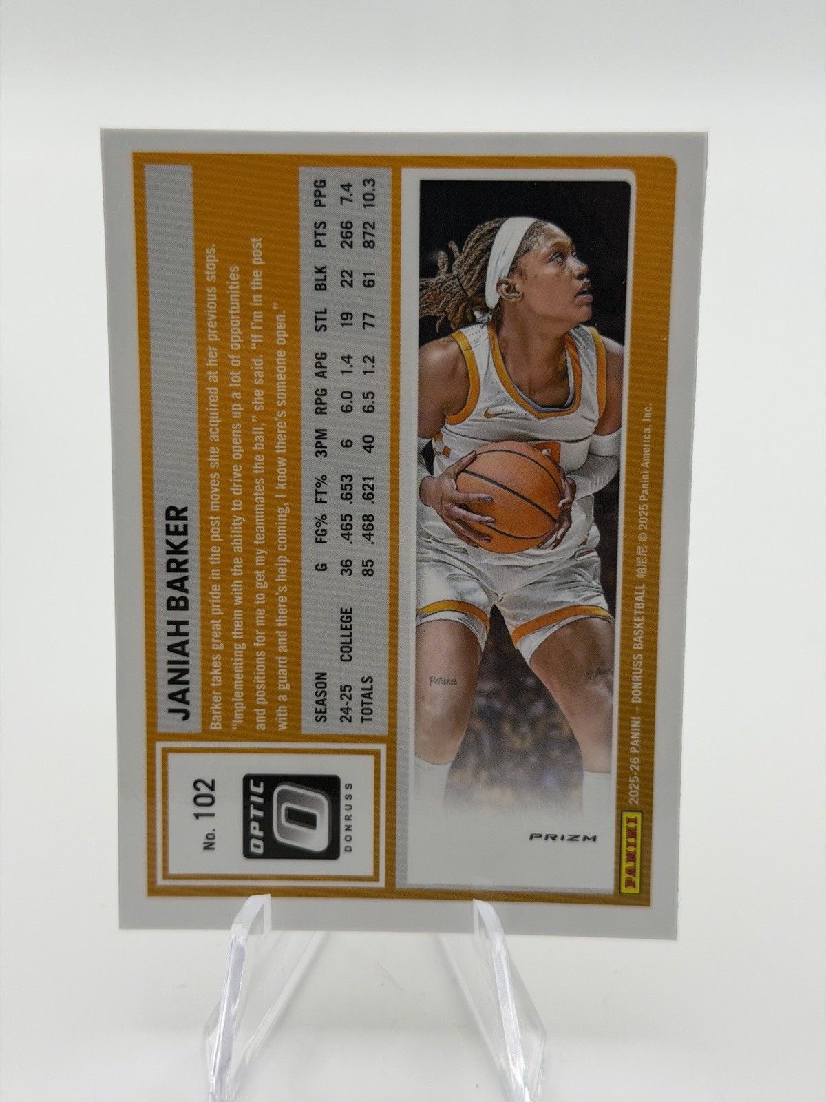 2025-26 Panini Donruss – Optic Janiah Barker #102 Holo Prizm (RC)