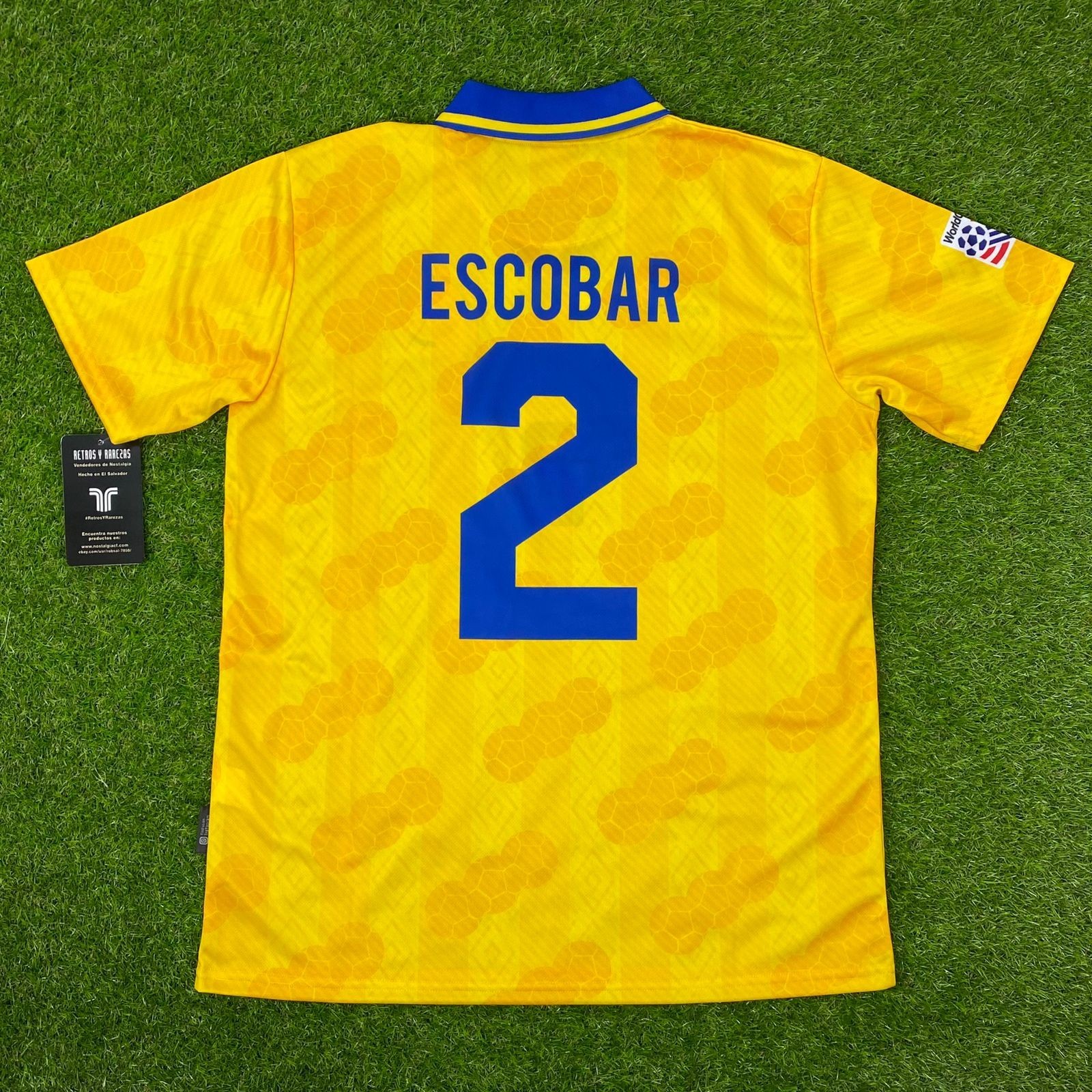 Colombia, Men’s Retro Soccer Jersey, 1994, Escobar (Gold) (LOOSE FIT)