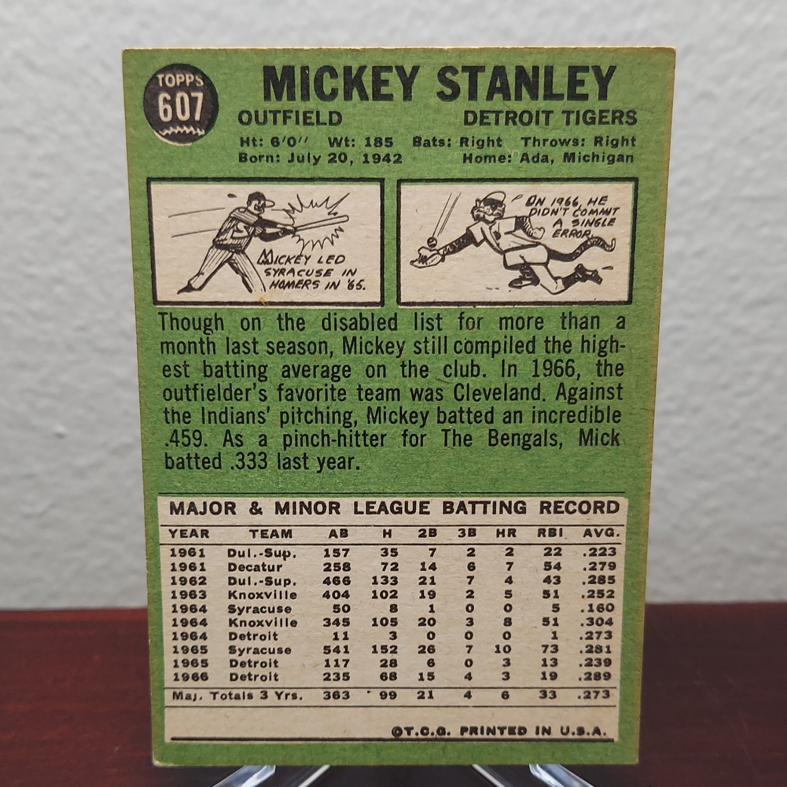 Topps 1967 Topps High # Base #607 Mickey Stanley Detroit Tigers Baseball Card
