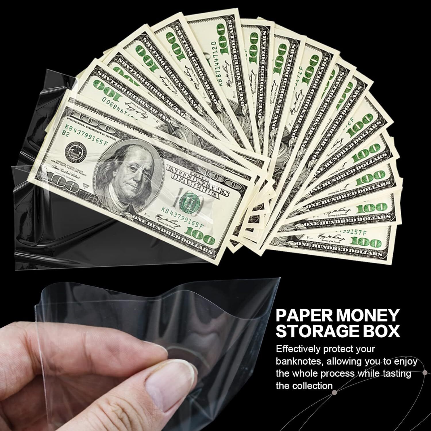 100PCS Clear Thicken Paper Money Currency Collection Sleeves Protector Case