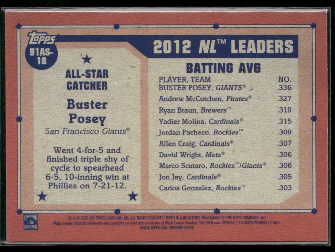 2026 Topps #91AS-18 Buster Posey 1991 Throwback