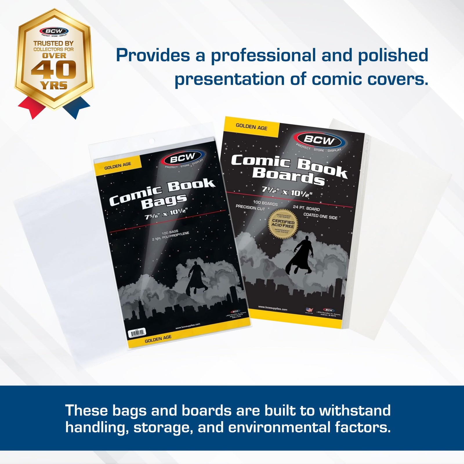 BCW Golden Age Comic Bags and Backing Boards – 100 ct