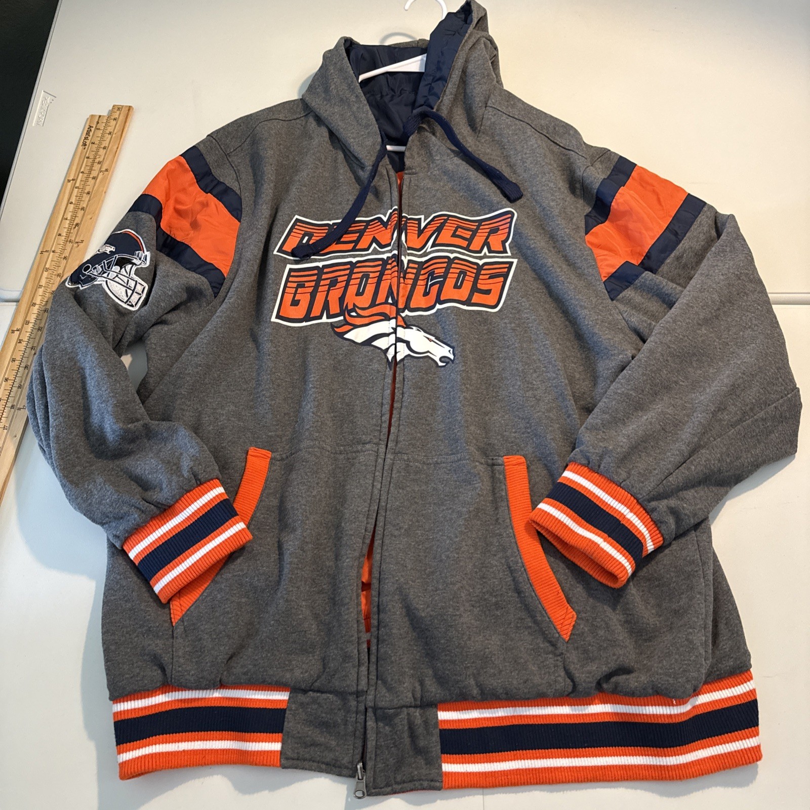 NWOT Men’s 3XL GIII NFL Denver Broncos Reversible Orange & Gray Hoodie Jacket
