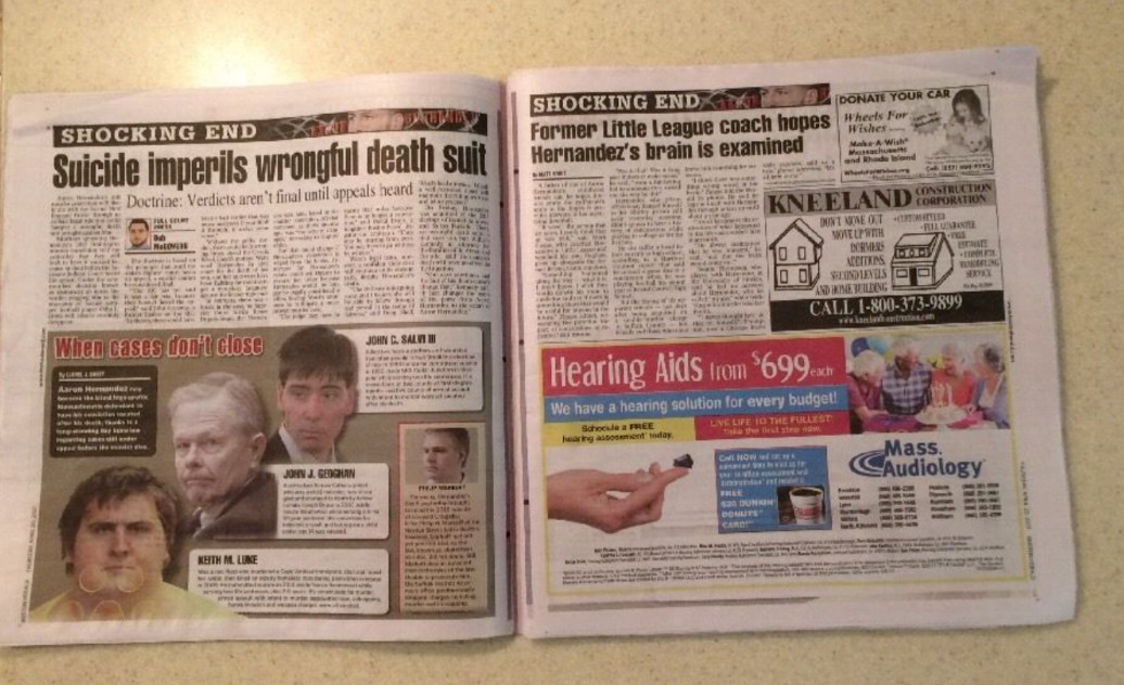Aaron Hernandez Ex Patriots Suicide Boston Herald Shocking End 4-20-17