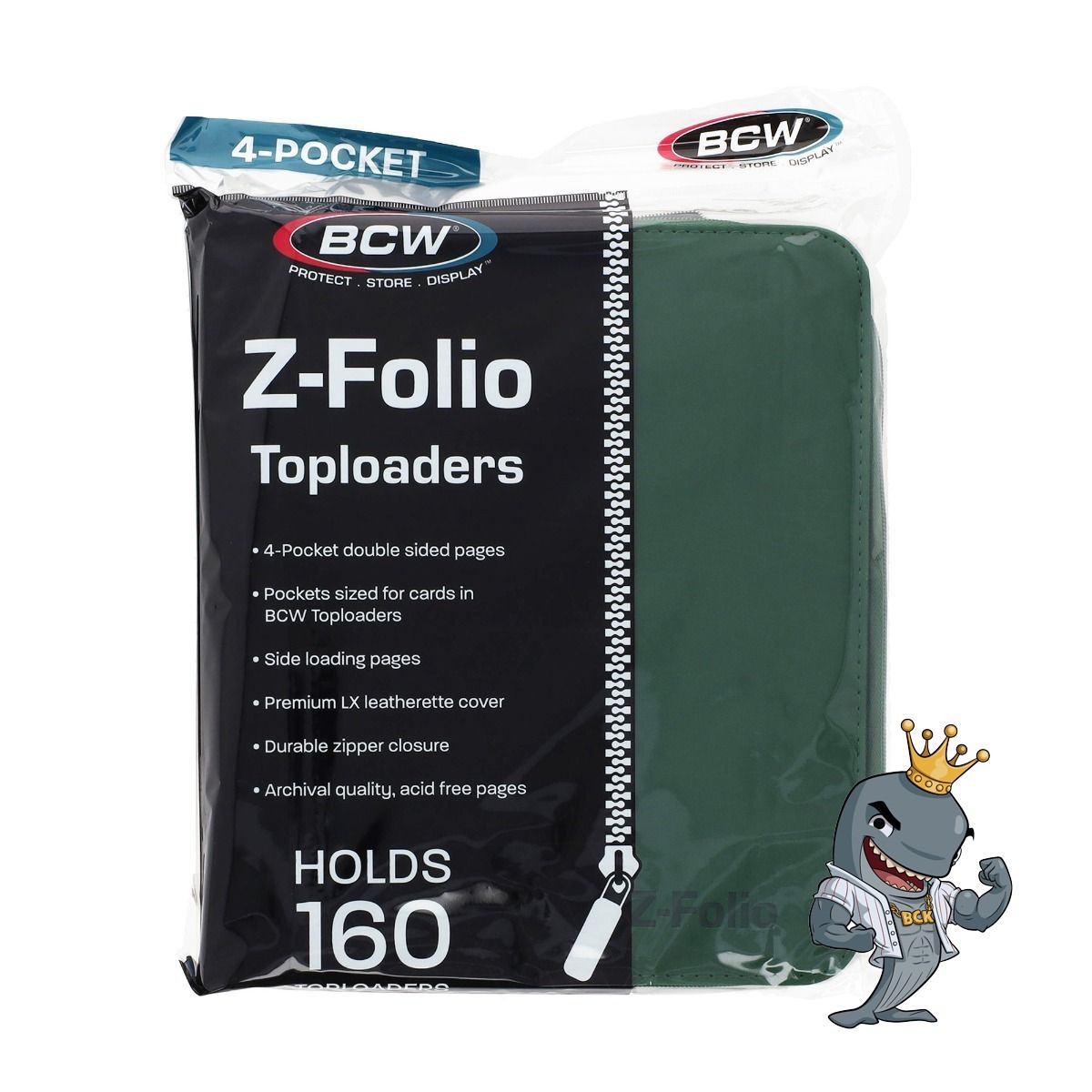 BCW Z-Folio 4 Pocket ZIPPER Toploader Album – Green HOLDS TOPLOADER FREE SHIP
