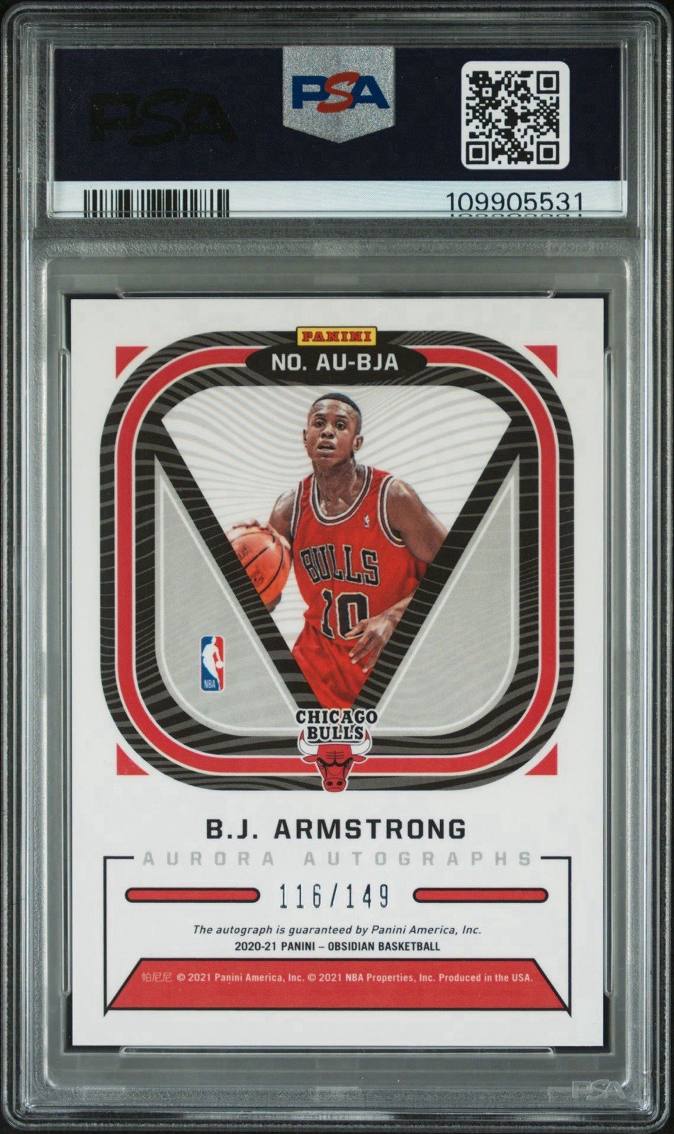 2020-21 Panini Obsidian B.J. Armstrong Aurora Autographs /149 PSA 9 AUTO 10